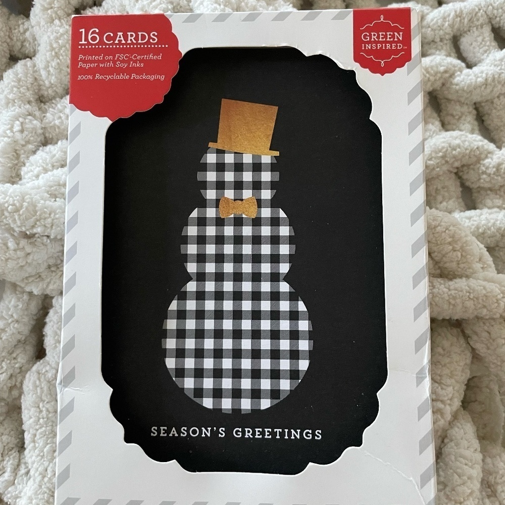 GREEN INSPIRED BLK & WHITE CHECKERED SNOWMAN CHRISTMAS HOLIDAY CARDS NEW